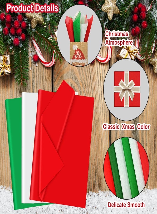 AORZIT 300 Sheets Christmas Tissue Paper for Gift Bags, AORZIT 20" x 14" Red Green White Tissue Christmas Wrapping Paper Bulk for Xmas Gift Box Storage Wrap Clothes Packag Move Supplies Party Decor - Image 2